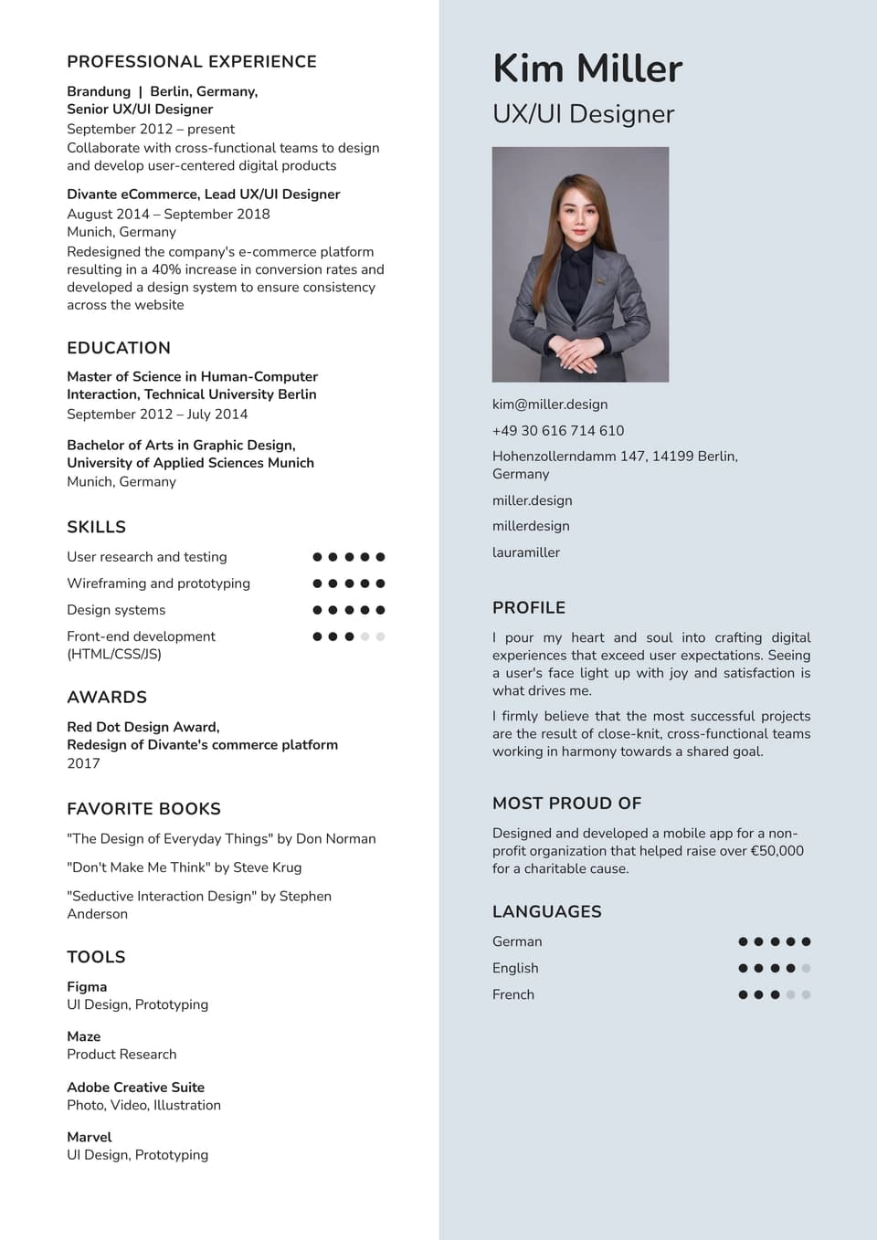 Senior UX/UI Designer resume example