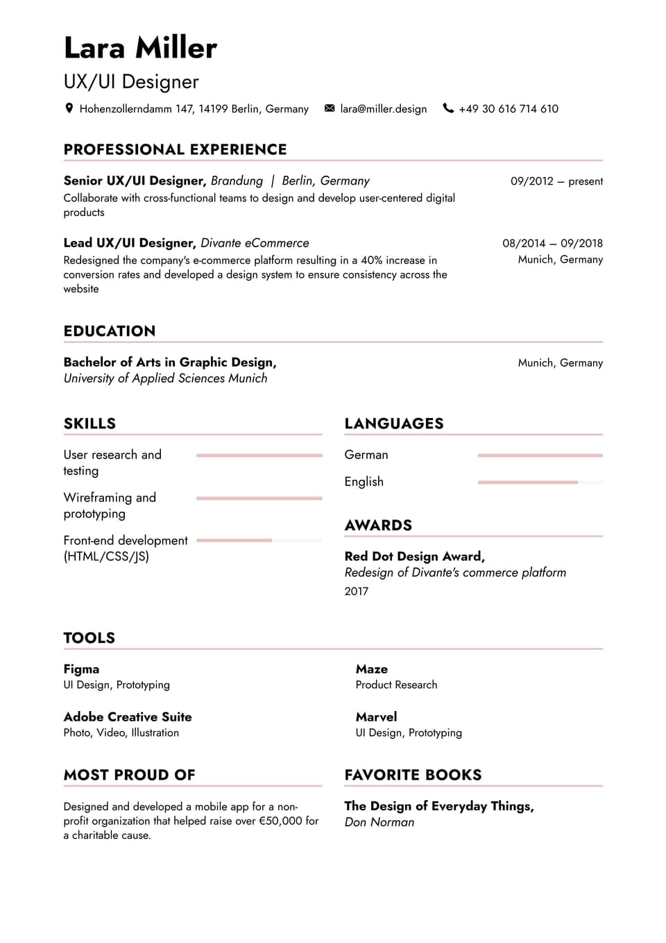 UX/UI Designer resume example